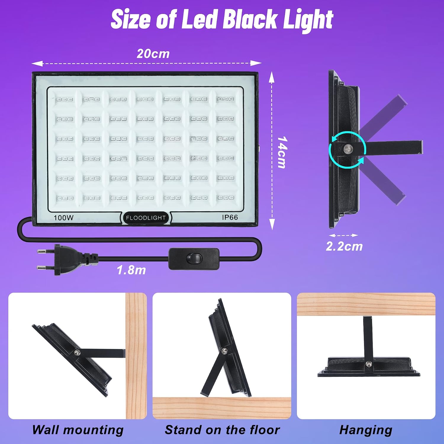 Thumbnail 1 de BOWEICORE UV Schwarzlicht 100W (2er-Set) – IP66 LED Blacklight für Party, Disco & Bühne