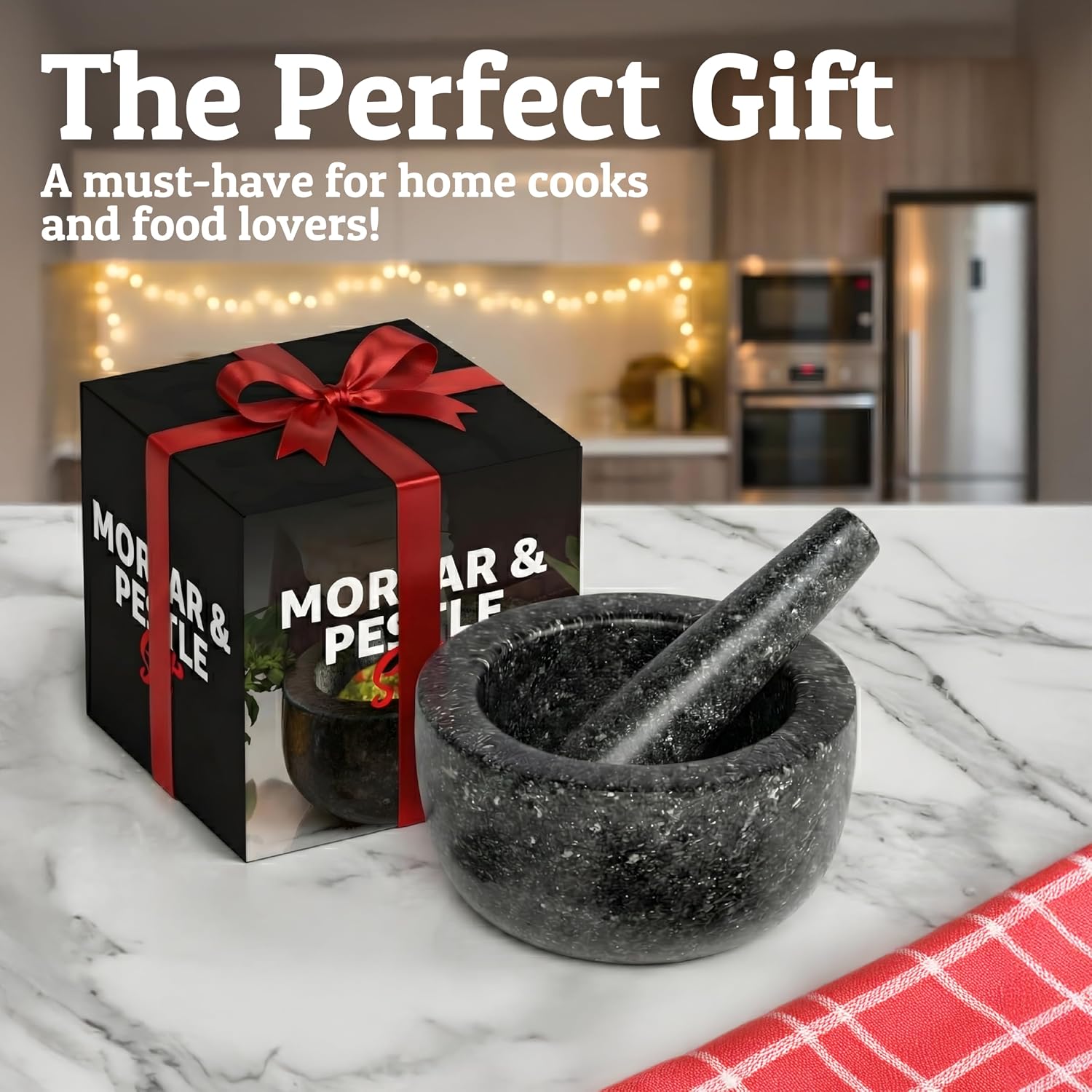 Thumbnail 6 de PriorityChef Heavy Duty Large 2-Cup Granite Mortar and Pestle Set (Black) with Non Slip Base