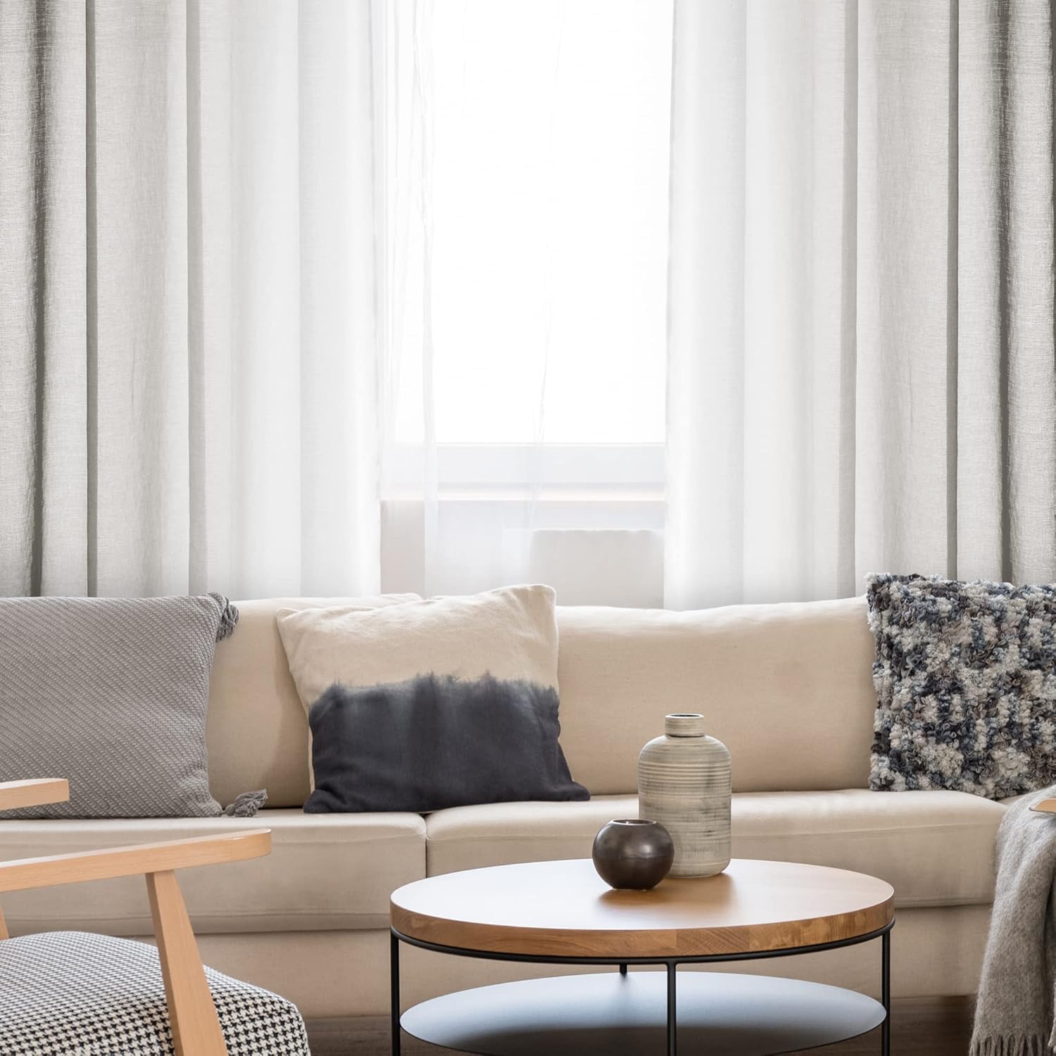 Thumbnail 2 de Deconovo Lot de 2 rideaux voilages à œillets 140×260 cm, gris clair dégradé