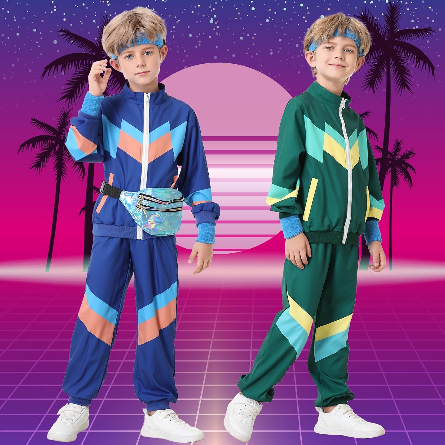 Detalle de Ezuwail Kids’ 80s/90s Unisex Tracksuit Costume, 6-Piece Set