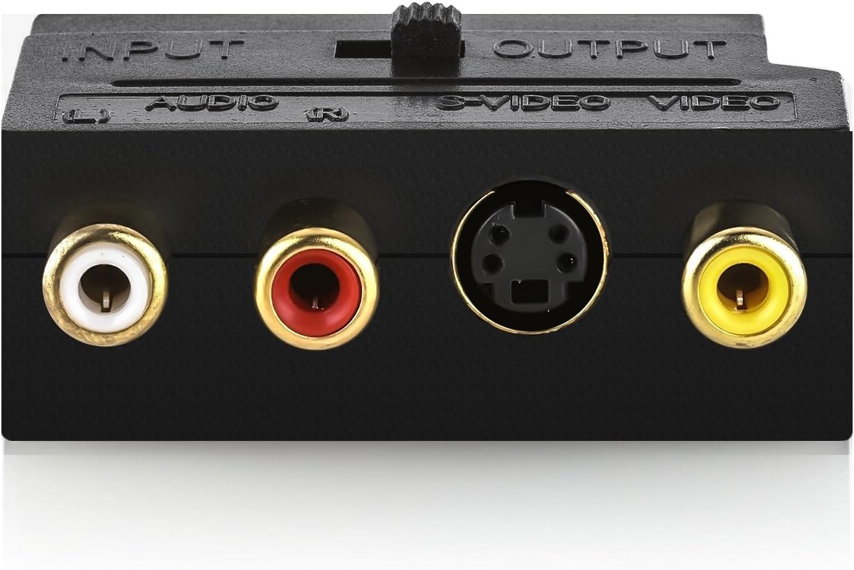 Detalle 2 de deleyCON Scart auf 3X Cinch Buchsen IN/Out Umschalter + S-Video (S-VHS) – Schwarz