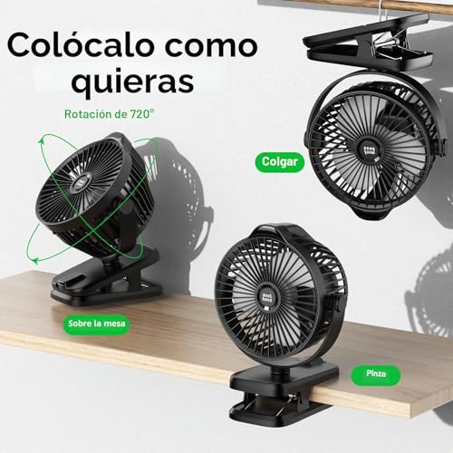 Detalle de Minthouz Ventilador Portátil con Clip: USB-C, 8000 mAh y 5 Velocidades para Camping, Hogar y Oficina