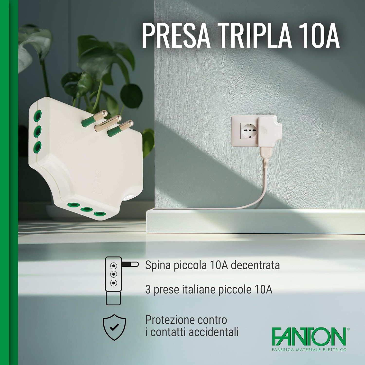 Thumbnail 1 de FANTON 82250: adattatore presa tripla piatta SALVASPAZIO, 1 spina italiana piccola 10A e 3 prese italiane