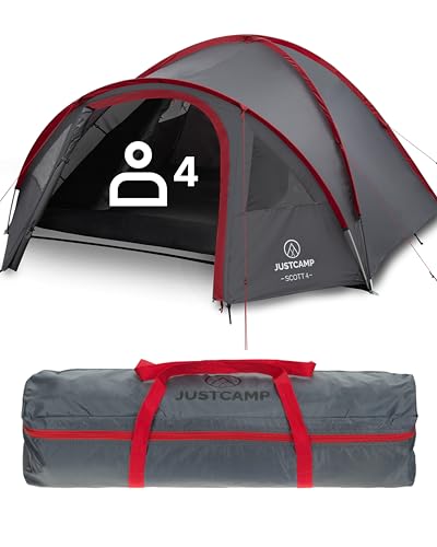 Detalle de JUSTCAMP Scott Camping Zelt 4 Personen – Großes Kuppelzelt mit Schlafkabine, Vorraum und Moskitonetz
