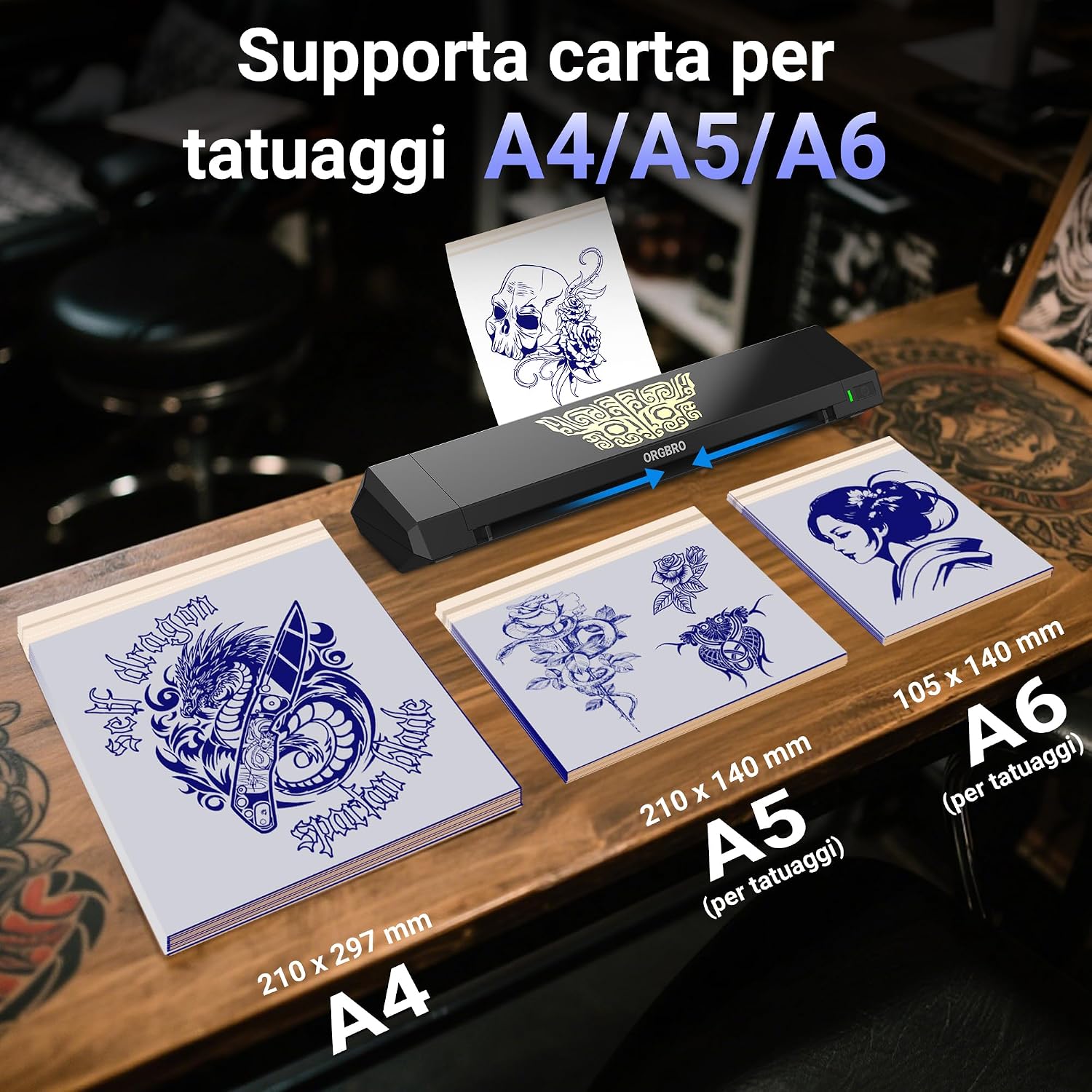 Thumbnail 2 de ORGBRO X8 stampante stencil tattoo Bluetooth termica con 30 fogli A4/A5/A6