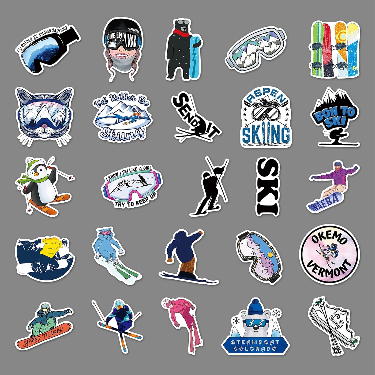 Detalle de Ski Aufkleber Set – 50 Stück, Winter Skifahren Graffiti Vinyl-Aufkleber für Laptop, Koffer, Skateboard … wasserdicht