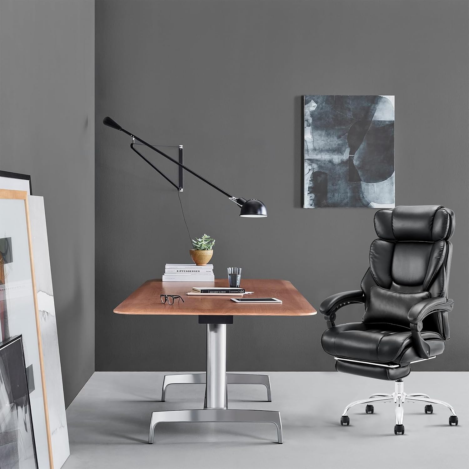 Detalle 2 de COLAMY 6754 Office Chair with Retractable Footrest, Reclining Back and Bonded Leather