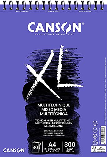 Detalle de Canson XL Textured, Papel Mixed Media A4 (espiral) – 30 Hojas, 300 g, grano medio