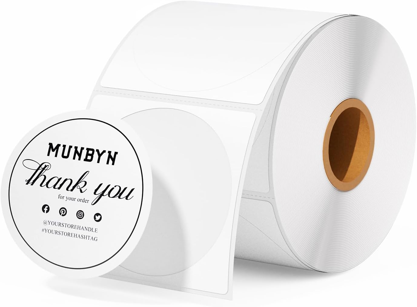 Detalle de MUNBYN MU-ITLP-WH-RO-EU ronde thermische etiketten, 5,1 cm, 750 stuks
