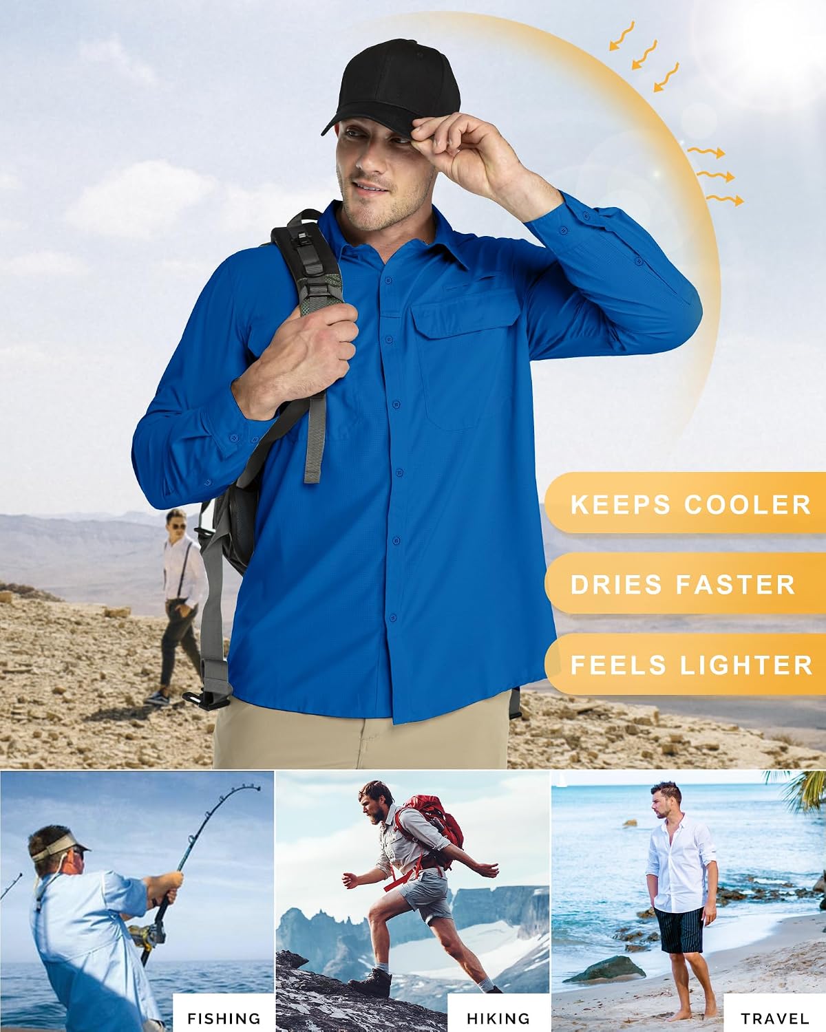 Detalle de 33,000ft Men's Long Sleeve Sun Protection Shirt UPF 50+ with Quick-Dry Cooling for Outdoor Adventures