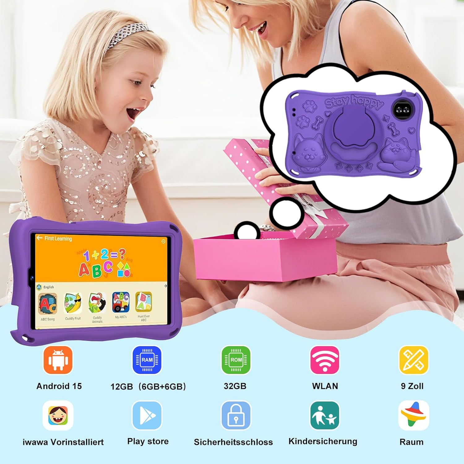 Thumbnail 1 de SUAAT 2026 Kinder-Tablet 9 Zoll (Android 15) mit 32 GB + 2 TB, 5G-WLAN, Gemini AI und Kindersicherung – Lila