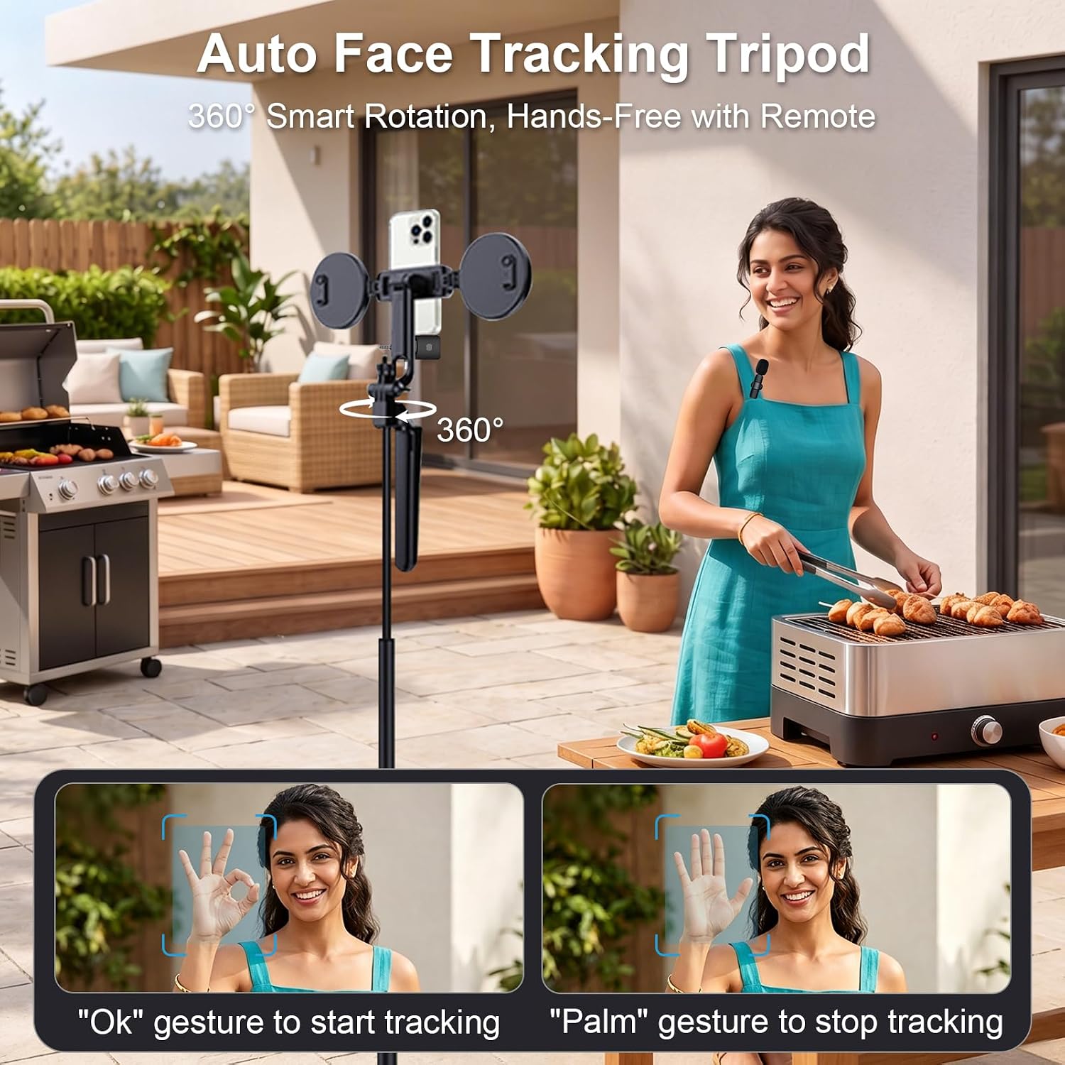 Thumbnail 1 de Tripod for iPhone with Light and Remote: 71" Auto Face Tracking Video Kit