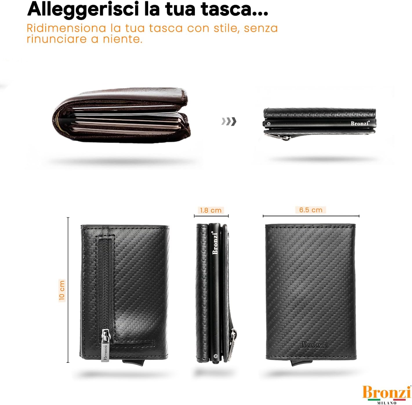 Thumbnail 4 de Bronzi Portafoglio Uomo Slim Piccolo 10x6,5 cm