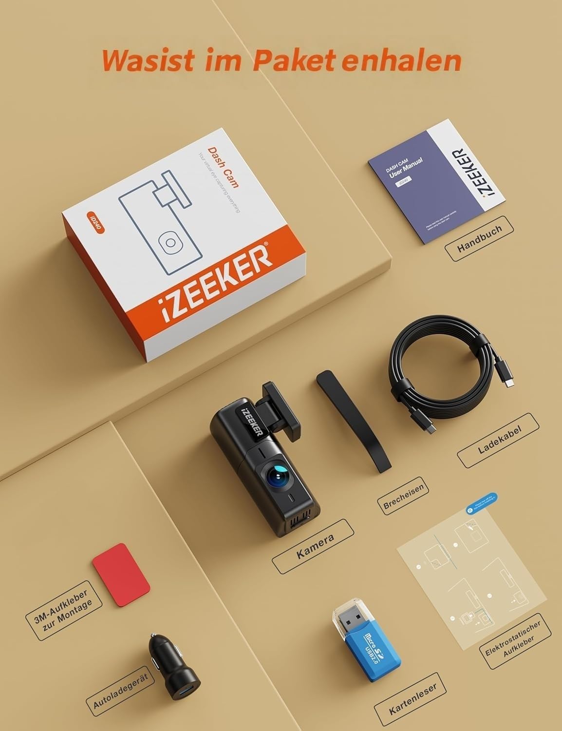 Thumbnail 6 de iZEEKER 2,5K Dashcam 1440P mit WLAN und 32GB SD