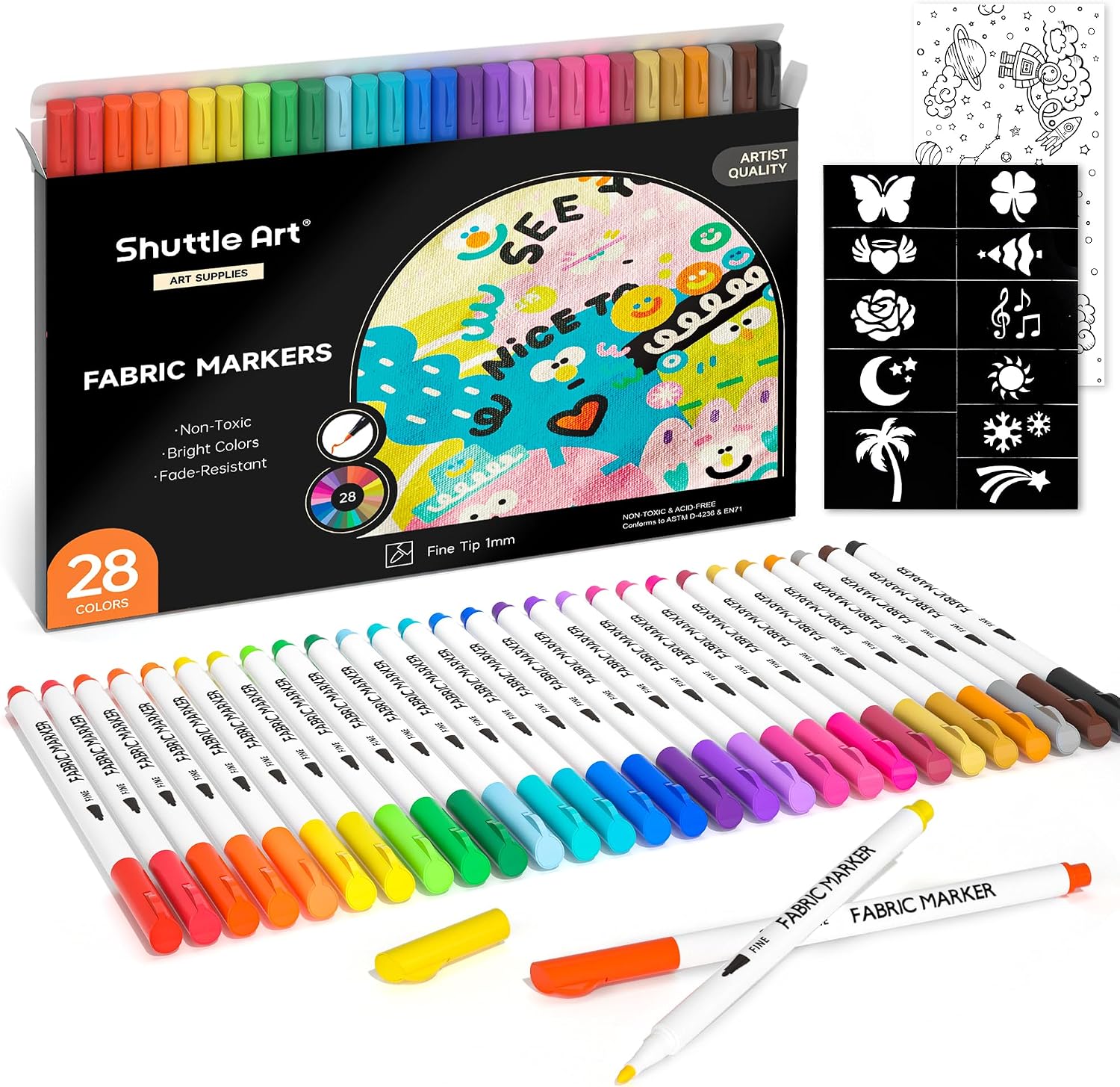 Detalle de Shuttle Art Fabric Pens: 28 Colours Fine Tip Permanent Markers for Clothes, Shoes and More