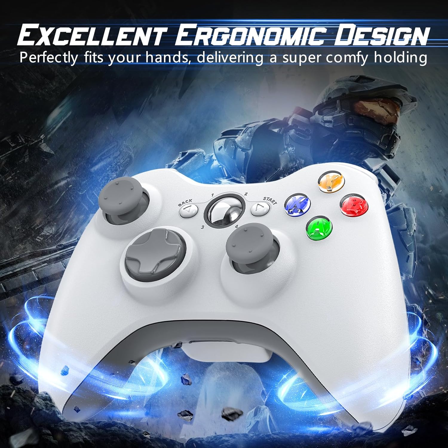 Thumbnail 4 de Nonbliep 2 Pack for Xbox 360 Controller — Upgraded Dual Vibration, 2.5mm Headphone Jack, 2-Pack (White)
