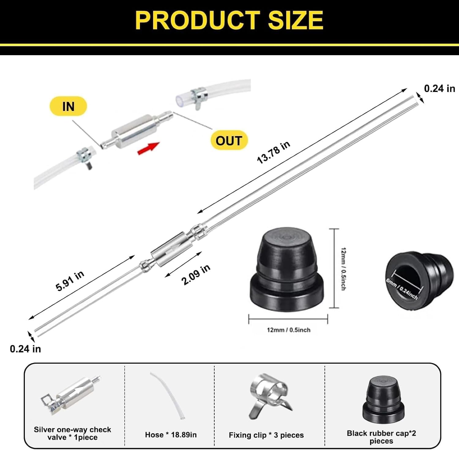Detalle de Universal Brake Bleeder Hose Kit, 4-Piece with One-Way Valve and Metal Clamps
