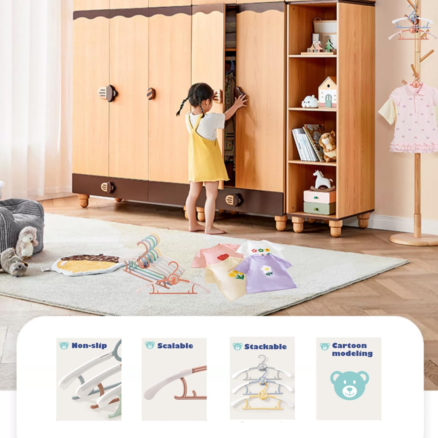 Thumbnail 2 de JSF Mitwachsende Kleiderbügel Kinder, Set20 – stapelbare Hakenbügel mit rutschfestem Design (Grau + Weiss)