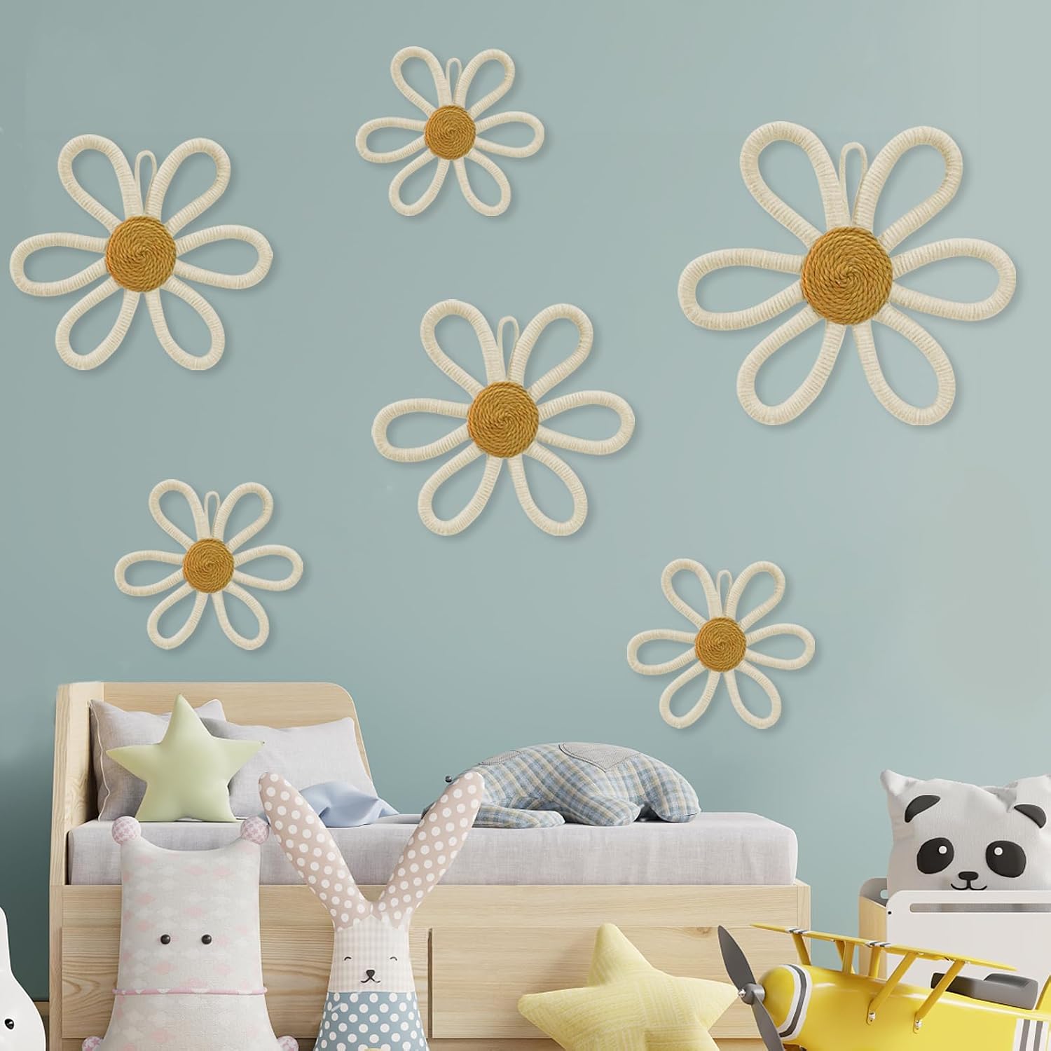 Detalle de MEINV BF-600W Boho Daisy Wall Décor, 6-Piece Cotton Rope Set