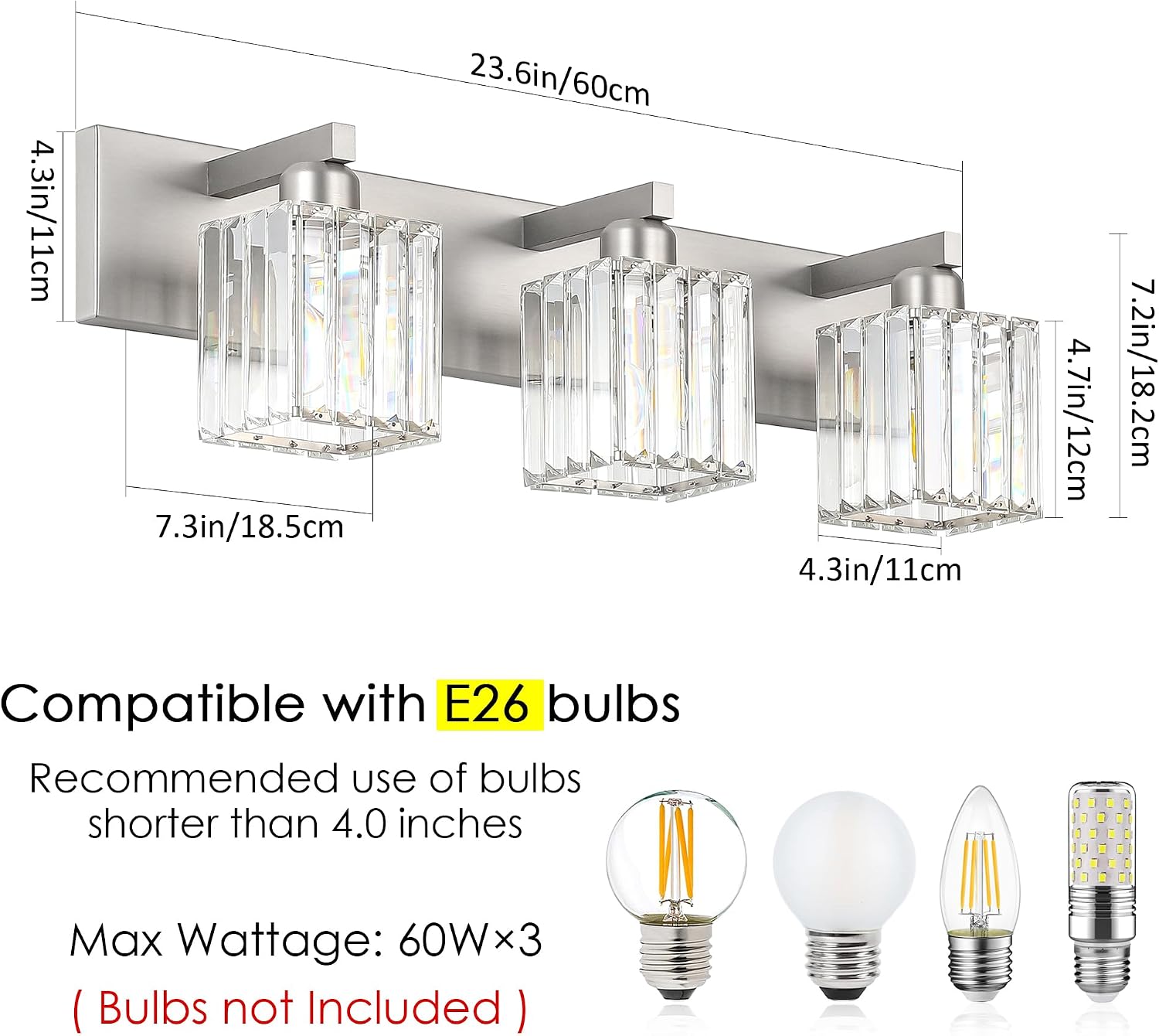Detalle de Aipsun 8461 Brushed Nickel 3-Light Crystal Bathroom Vanity Light