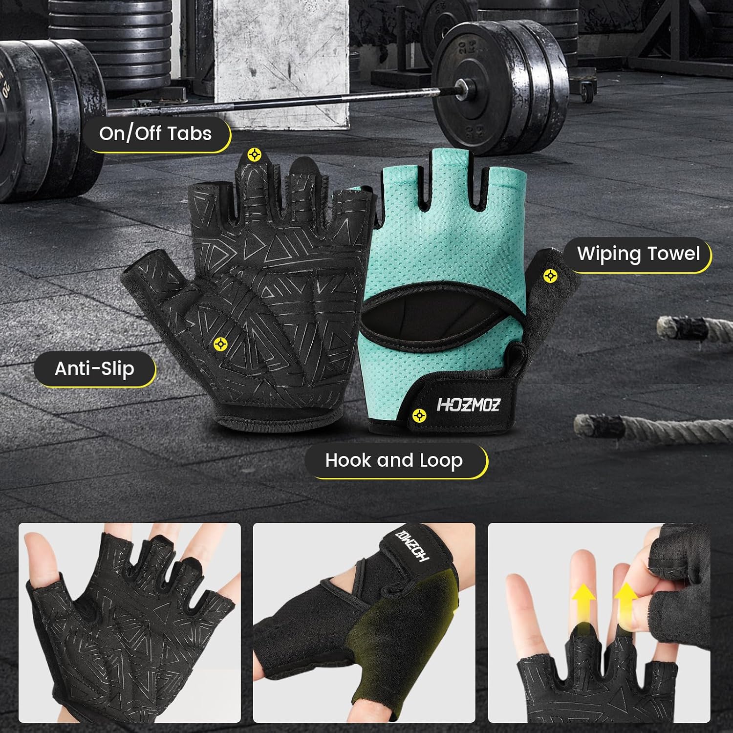 Detalle 2 de HOZMOZ Ventilated Weight Lifting Gloves, Medium, 6 mm Padding and Grip