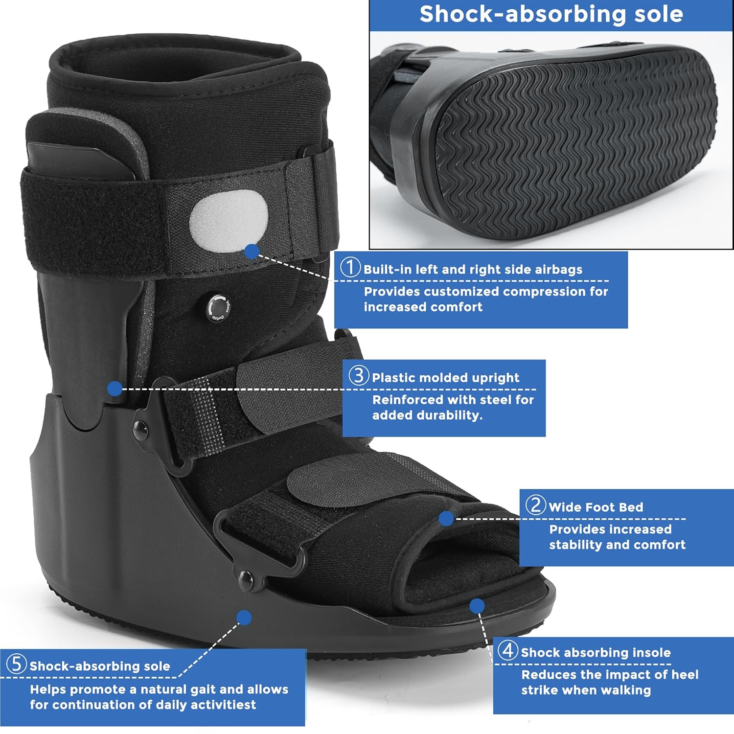 Detalle 2 de LAFUYSO Air Walking Boot – Short Cam Walker Medical Foot Brace for Fractures, Sprains & Joint Injuries