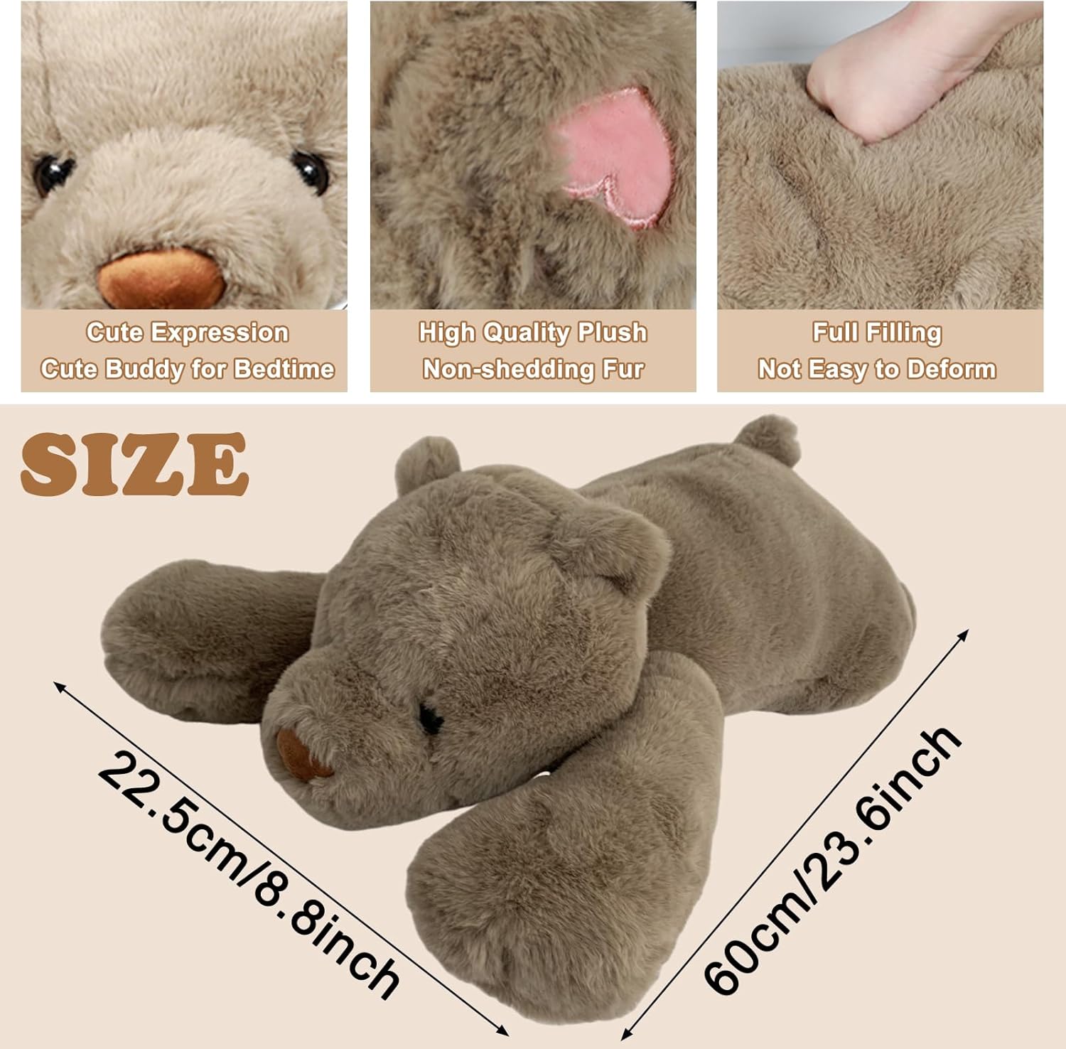 Thumbnail 1 de MeHoo 3.3LB Weighted Bear Plush (23.6 inch) – Weighted comfort hug plush for anxiety and bedtime