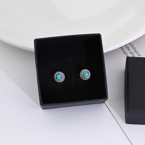 Thumbnail 6 de Weviway Turquoise Earrings 925 Sterling Silver Post 8mm Round Stud Earrings