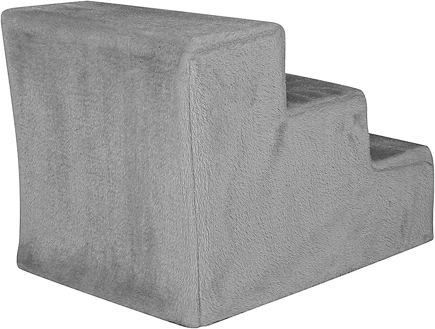 Detalle de lionto Escalier pour Animaux avec Housse en Peluche – 46x36x34 cm, cap. 50 kg, gris clair