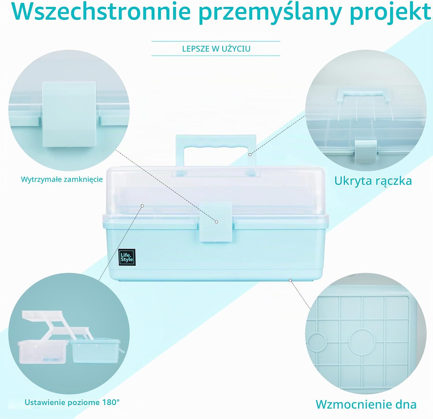 Detalle 2 de Creahaus 33 cm – 3-warstwowy organizer z przegródkami i 2 tacami