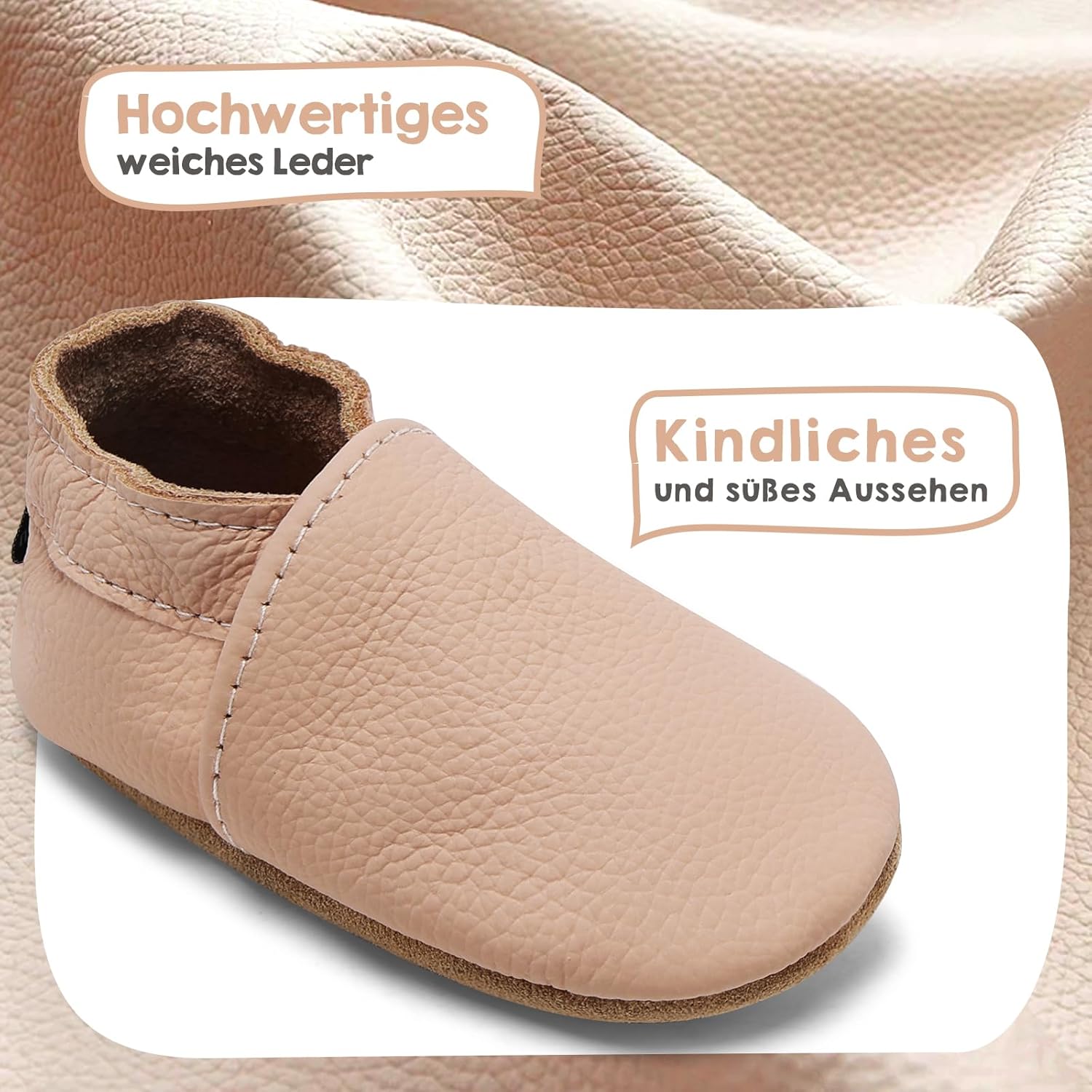 Detalle de IceUnicorn Krabbelschuhe Baby – weiches Leder, elastischer Knöchelriemen, barfuß-Feeling für Krabbelkinder