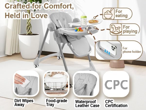 Thumbnail 1 de zebrater Convertible High Chair with Wheels, 7 Heights and 4-Position Recline