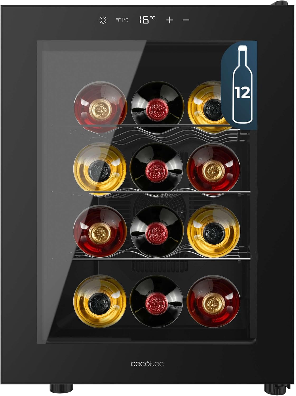 Detalle 2 de Cecotec Vinoteca 6 Botellas Bolero GrandSommelier 600 CoolCrystal E. Estantes Metálicos – Negro