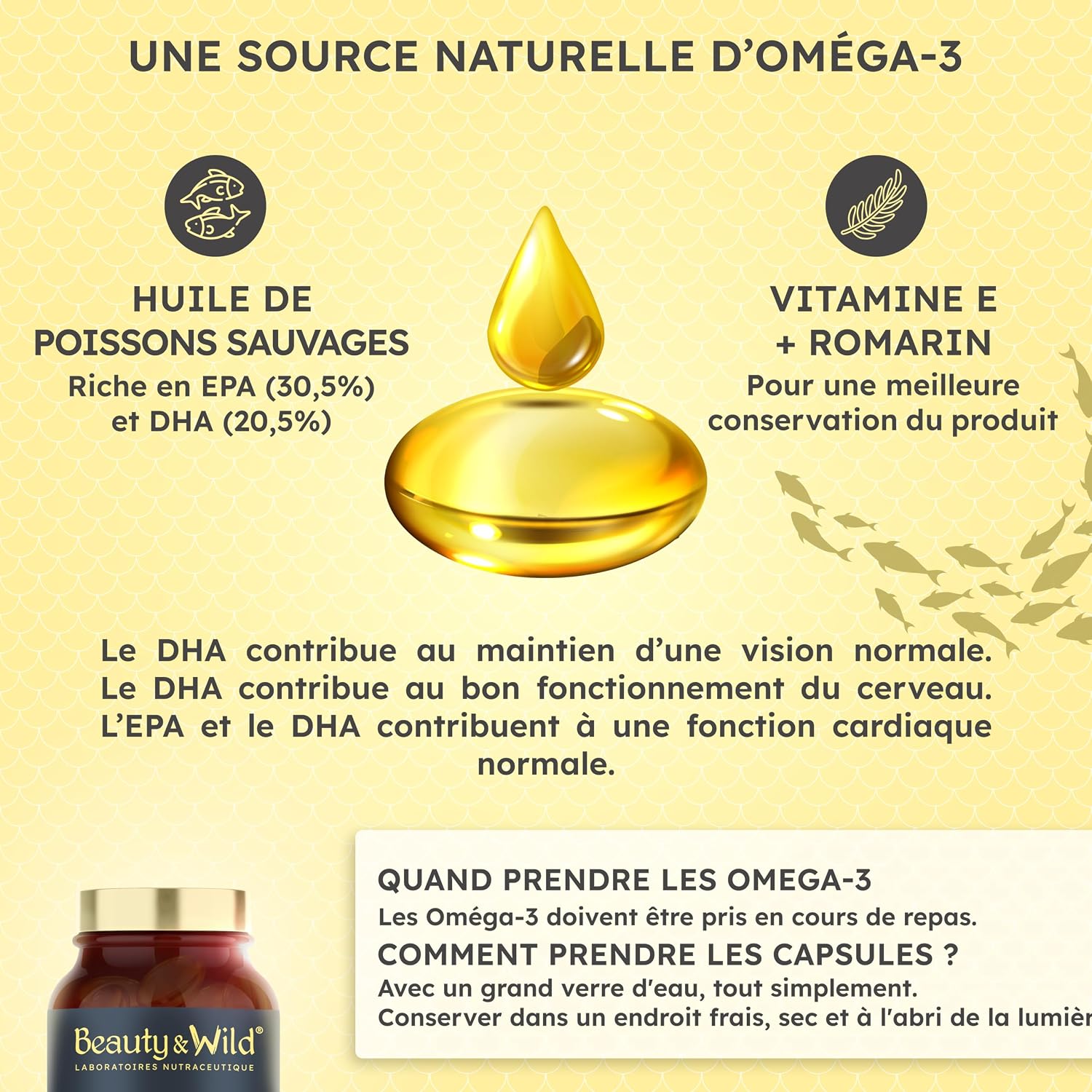 Detalle de Capsules d'Oméga 3-2000 mg d’Huile de Poissons Sauvages – Santé du Cœur et du Cerveau