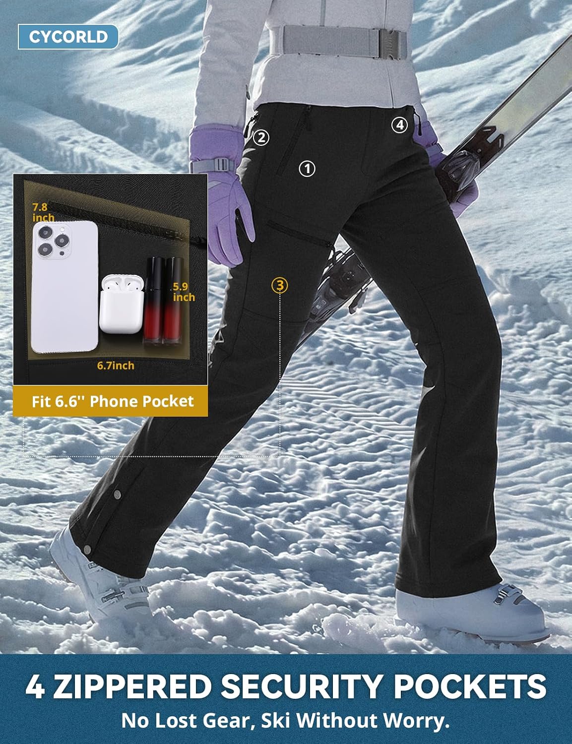 Thumbnail 6 de Cycorld Women's Snow Ski Pants Fleece Lined Waterproof Flare