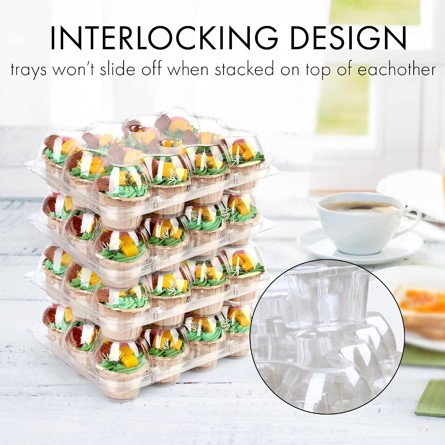 Detalle de LotFancy 12 Count x 12 Sets Cupcake Containers with 144 Liners (Detachable Dome Lids)