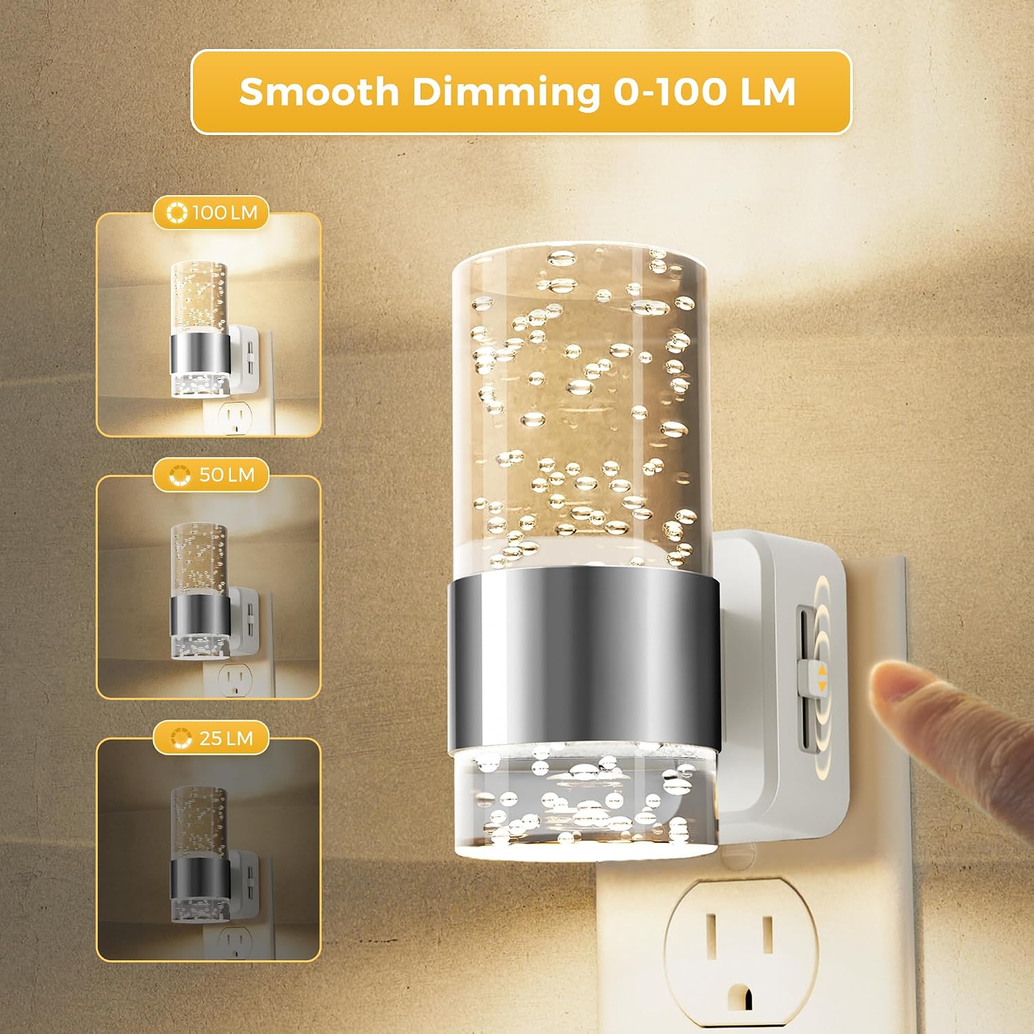 Detalle de L LOHAS LED GY197 Dimmable Plug-In Night Lights, 2-Pack, 3000K, Dusk-to-Dawn Sensor