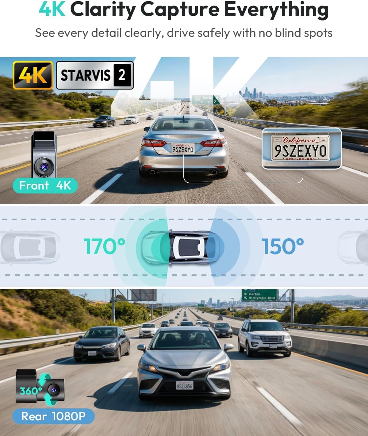 Thumbnail 2 de BOTSLAB G300H Plus Set 4K Dual Dash Cam, STARVIS 2, GPS, 64GB Card