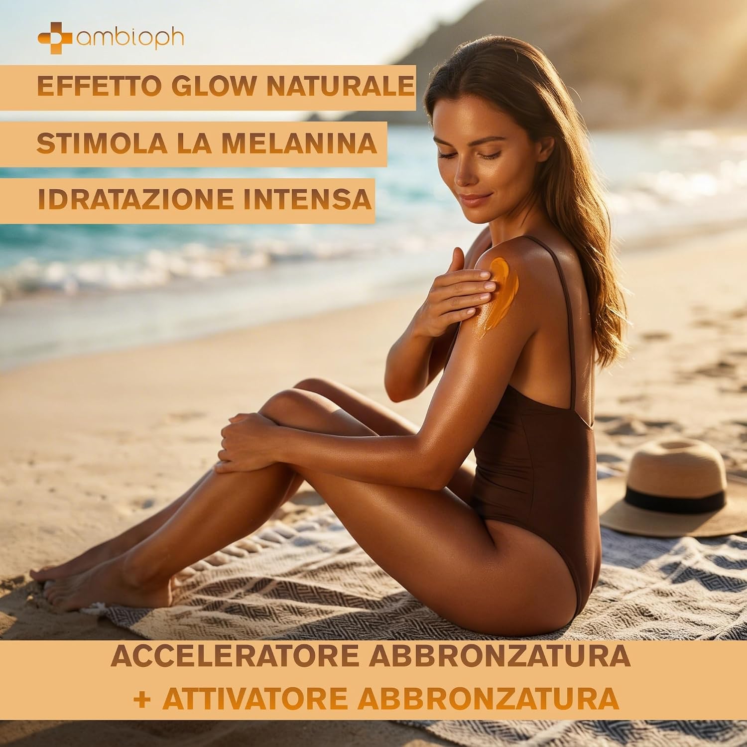 Detalle de CREMA ABBRONZANTE CORPO Accelleratore con Betacarotene, Olio di Ricino e Mandorle Dolci – Ambioph