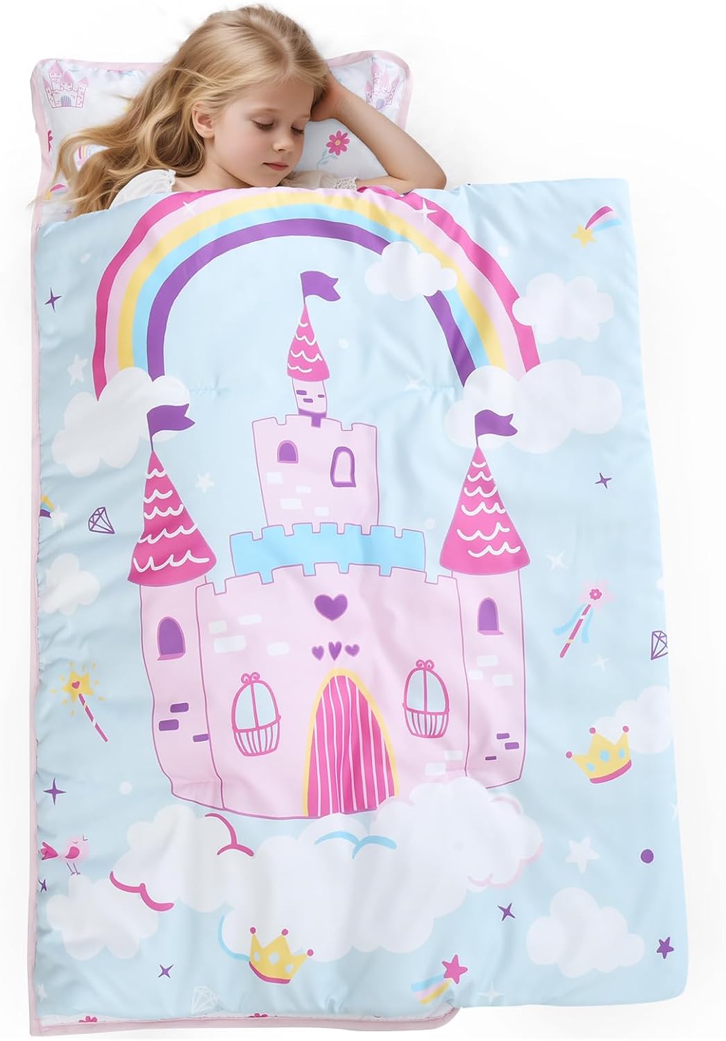 Detalle de PHF Toddler Nap Mat with Removable Pillow, Roll-Up Design, Castle, 50" x 20