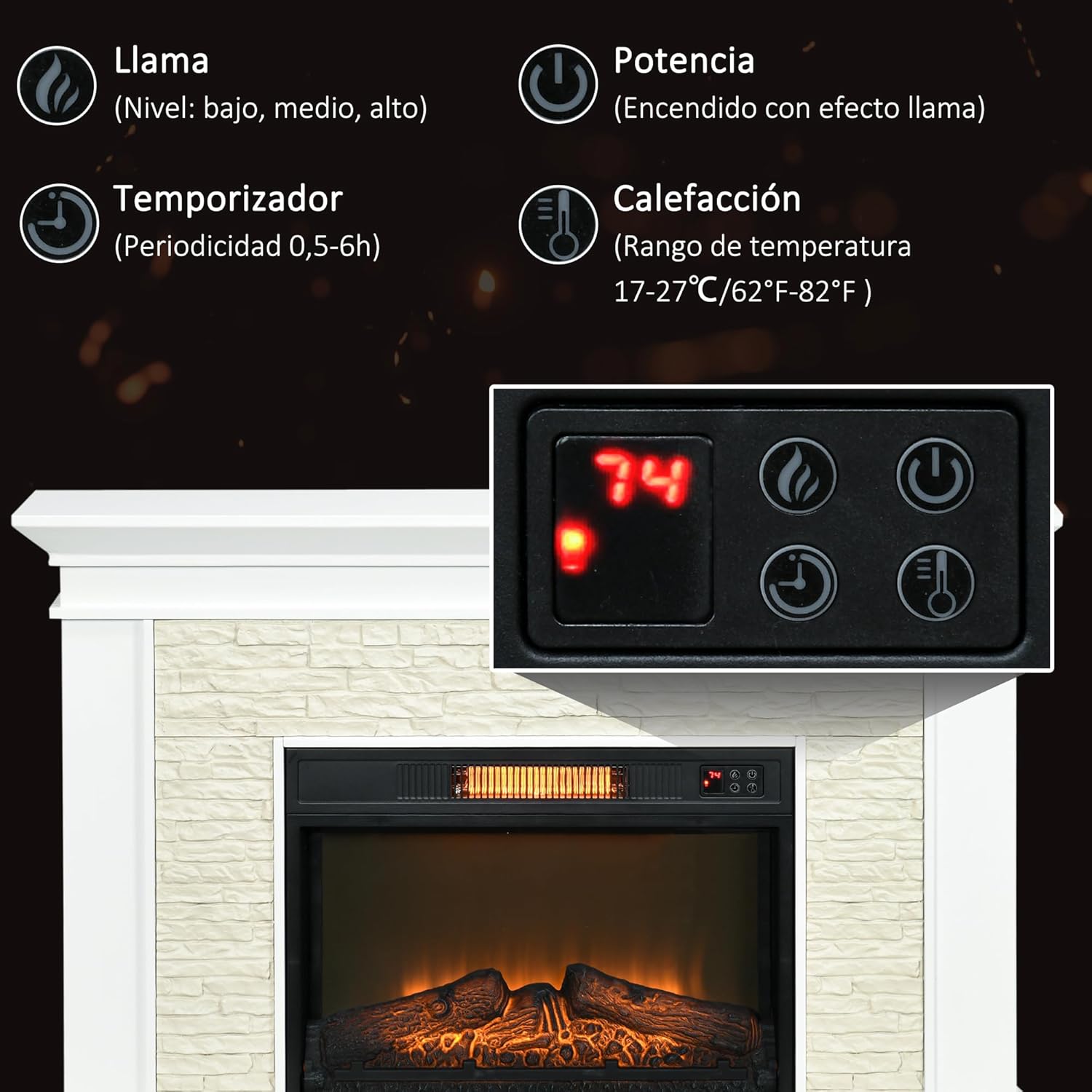 Thumbnail 3 de HOMCOM Chimenea Eléctrica 1800 W