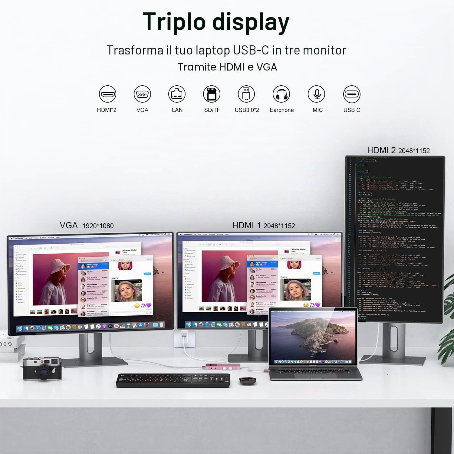 Thumbnail 3 de GIQ USB C HUB Docking Station: Multi‑Schermo e Rete per MacBook e Notebook compatibili