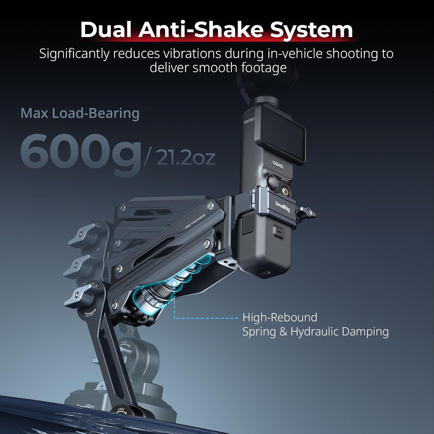 Thumbnail 1 de SMALLRIG Mini Electronic Shock Absorber Arm with 5-Inch Vacuum Suction Cup and Double Spring Damping