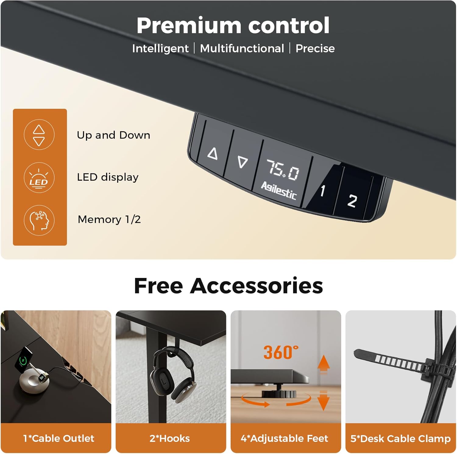 Detalle de Agilestic L-Shaped Electric Standing Desk, 160cm – Height Adjustable Sit-Stand Corner Desk for Home Office