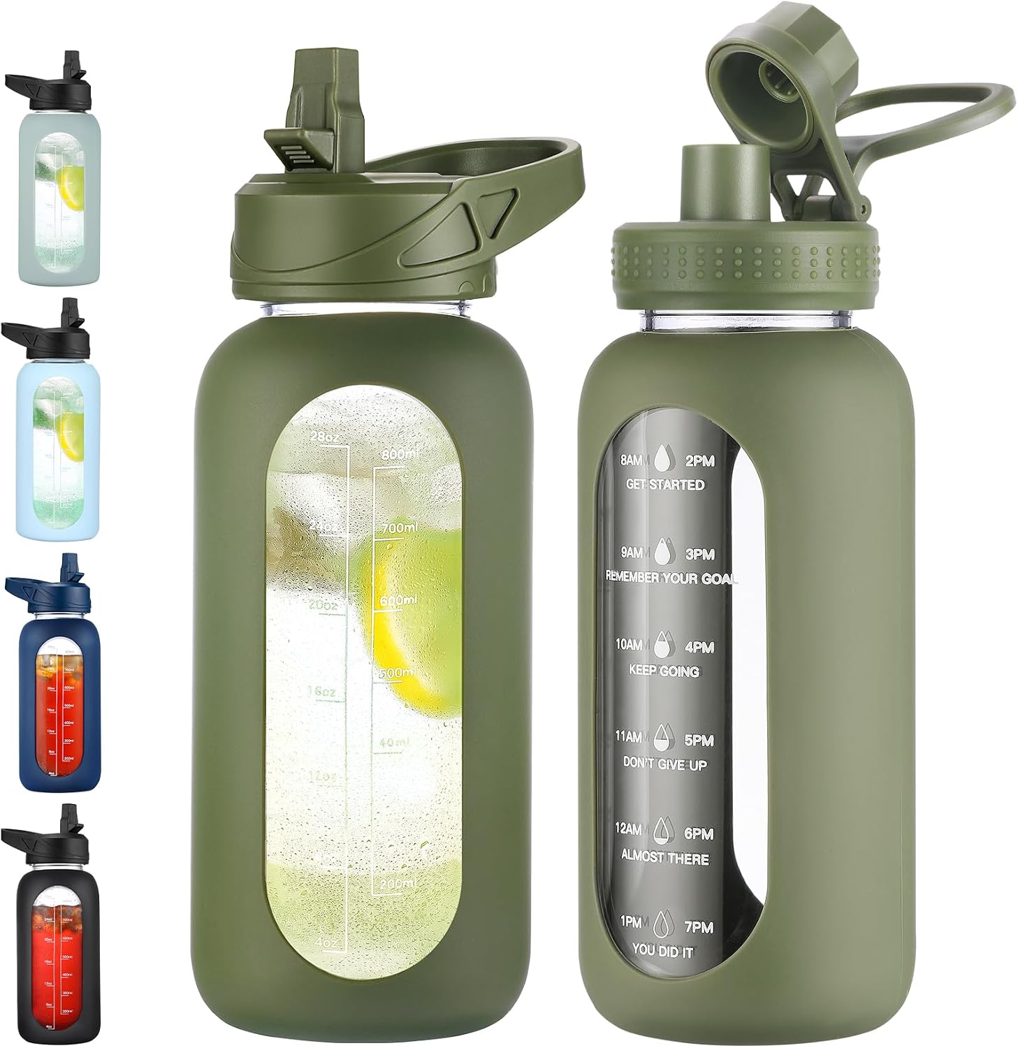 Thumbnail 6 de EALGRO 64 oz Glass Water Bottle With Straw and Handle (Black) — Half-Gallon Motivational Hydration Jug