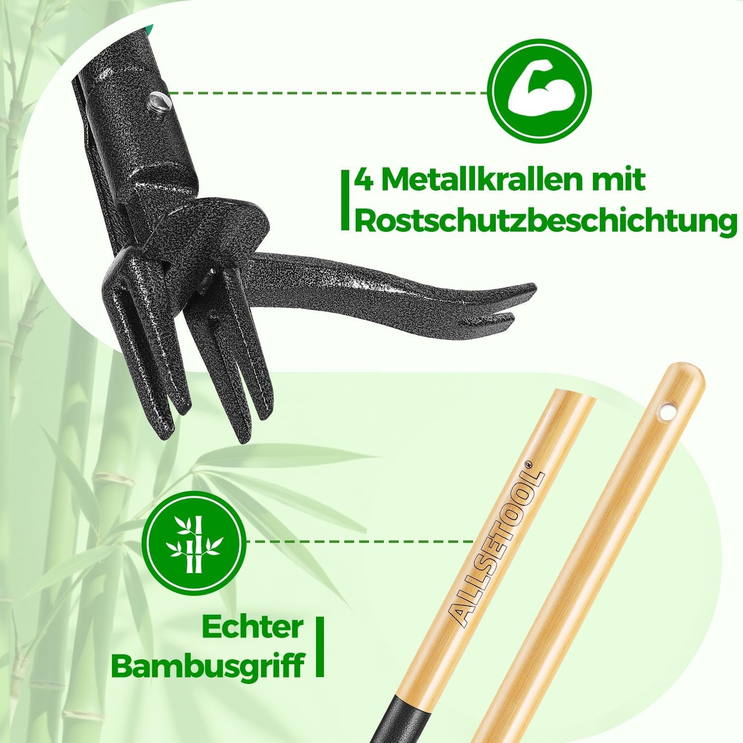 Thumbnail 2 de Allsetool Unkrautstecher mit 111 cm Stiel, 2 Auswurffunktionen und Bambusgriff