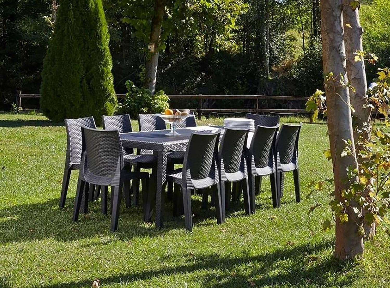 Detalle de Dmora Roma Tavolo da esterno allungabile 150/220x90h72 cm, effetto rattan – Antracite