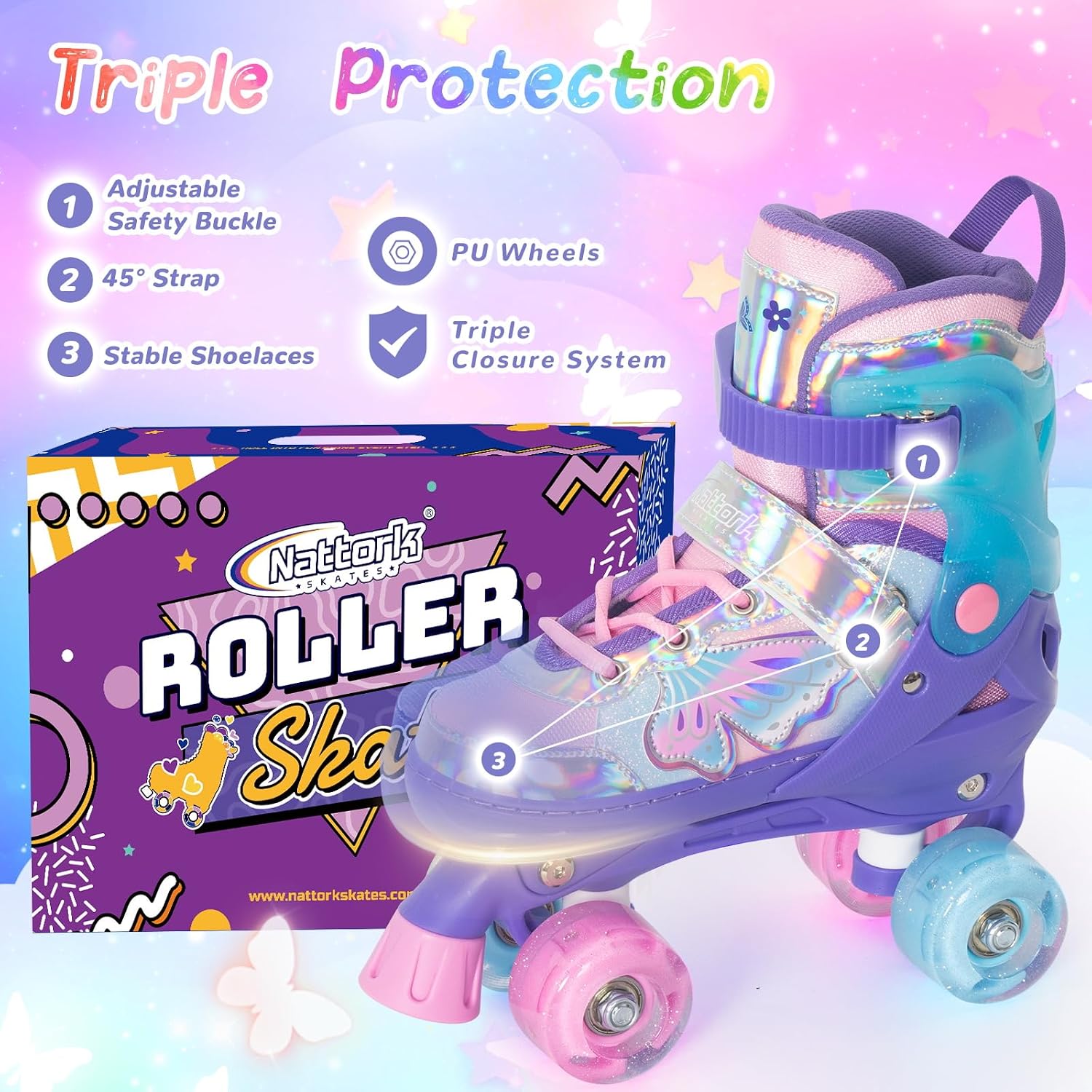 Thumbnail 4 de Nattork Kids Quad Roller Skates, 4-Size Adjustable