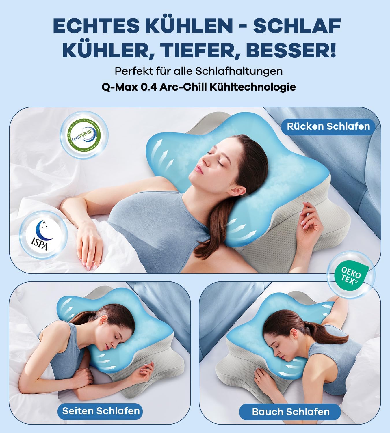 Thumbnail 5 de DONAMA Memory Foam Kissen – ergonomisches Nacken- und Kopfkissen für Seiten-, Rücken- und Bauchschläfer