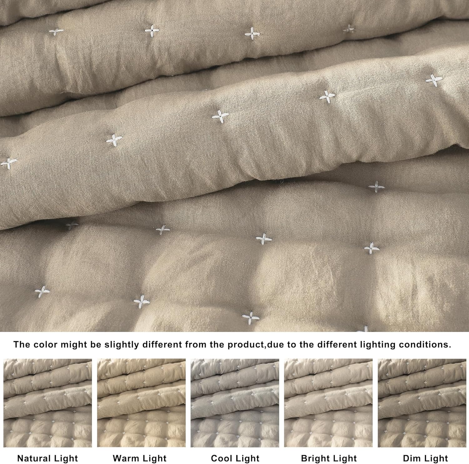 Thumbnail 4 de WDCOZY Beige California King Quilt Bedding Set with Pillow Shams (3 Pieces)